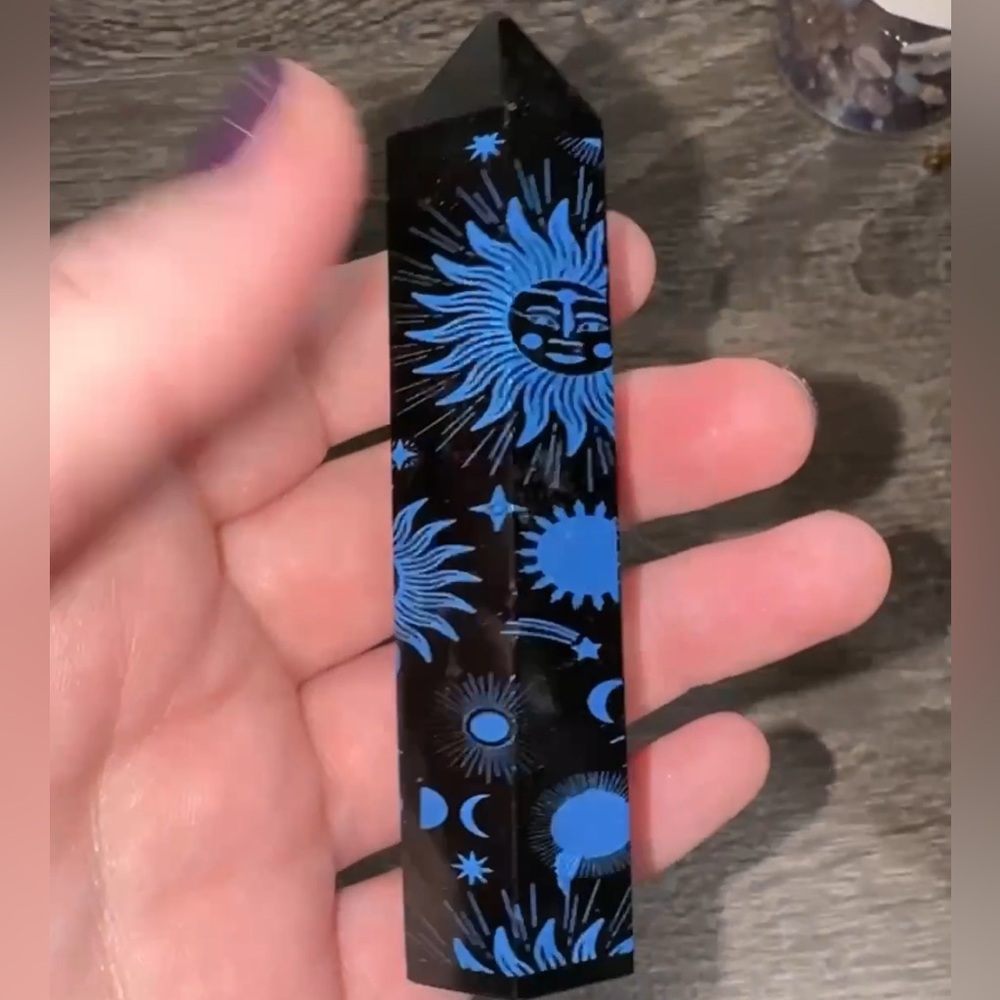 Black Obsidian - Blue Celestial Etchings - Genuine Crystal - NWOT